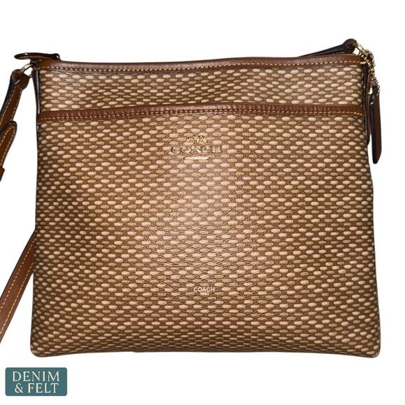 Coach Weaved Brown Embossed Leather Crossbody Shoulder Bag Adjustable Strap - Picture 1 of 15